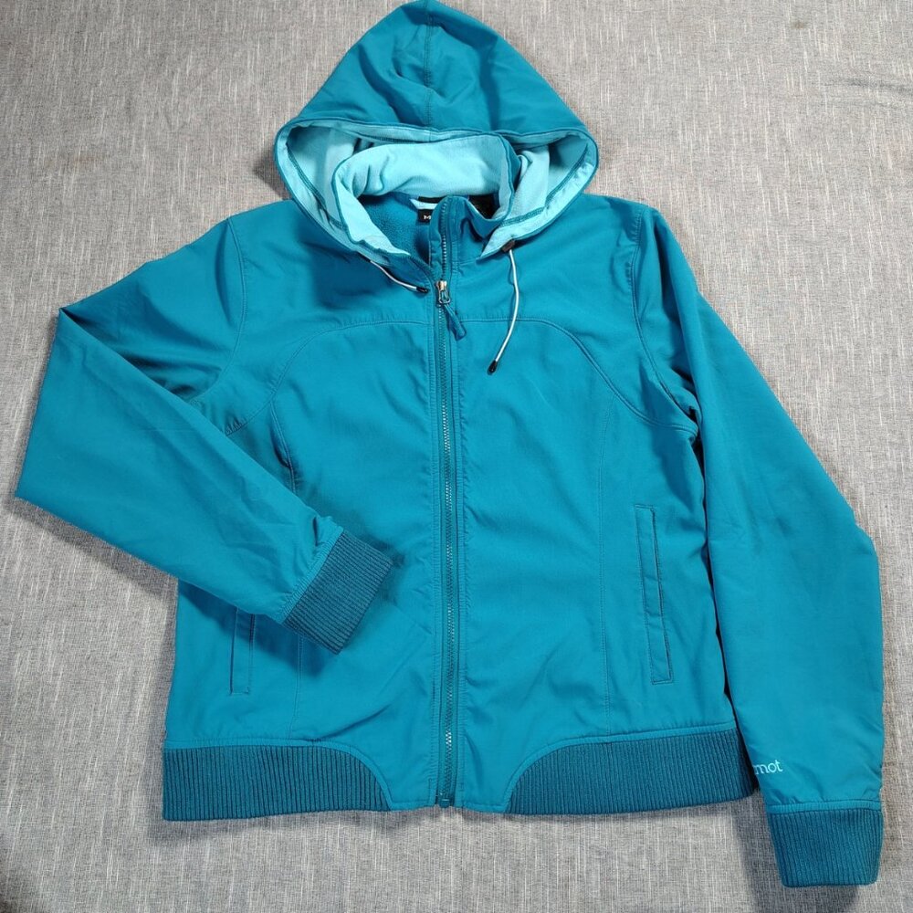 Marmot Teal Blue Hooded Bomber Jacket